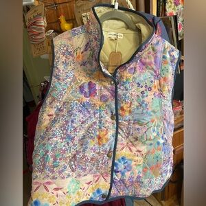 Natural Life Quilted Puffer Vest Multicolor Floral Boho Lightweight L / XL NWT